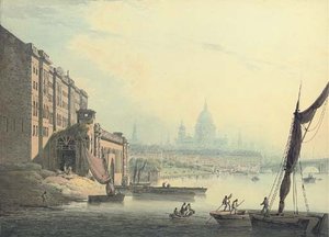 View Of The Thames, From Somerset House With St Paul's Cathedral In The Distance, London — Francis Nicholson