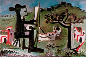 The Painter And His Model In A Landscape — Pablo Picasso, Cubist