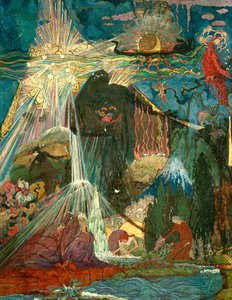 Illustrative Design of Fountain and Figures