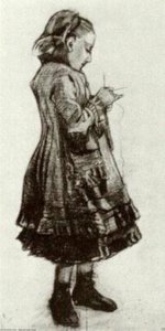 Girl Standing, Knitting — Vincent Willem Van Gogh, Expressionism
