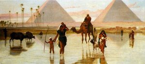 Arabs Crossing A Flooded Field By The Pyramids — Frederick Goodall