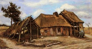 Cottage With Decrepit Barn And Stooping Woman — Vincent Willem Van Gogh