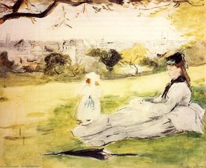 Woman And Child Seated In A Meadow — Berthe Morisot