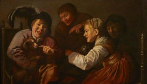 A Group Of Children Teasing A Dog With A Cat — Jan Miense Molenaer