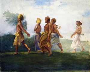 Chiefs And Chiefesses Passing On Their Way To A Great Conference, Evening, Samoa — John La Farge