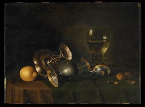 Nature morte au roemer, aux coupe et pichet renversés