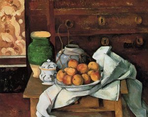 Vessels, Fruit And Cloth In Front Of A Chest — Paul Cézanne, Post-impressionism