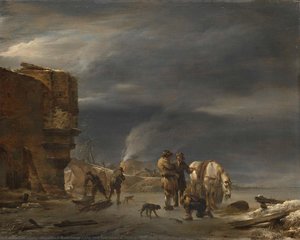 On The Ice Near A Town, Nicolaes Pietersz Berchem, 1647 — Nicolaes Berchem