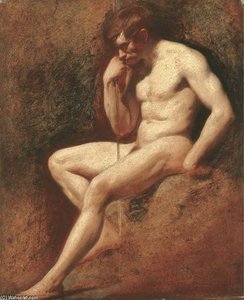 Male Nude, Seated, Leaning On A Staff — William Etty