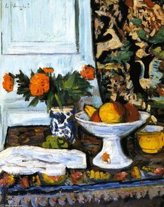 Still Life With Fruit And Marigolds In A Chinese Vase — George Leslie Hunter