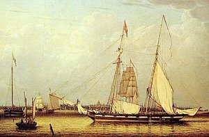 Schooner With A View Of Boston Harbor, (painting) — Robert W. Salmon