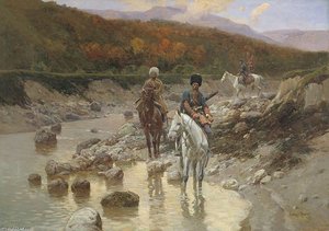 Cossacks Near A Mountain River — François Flameng