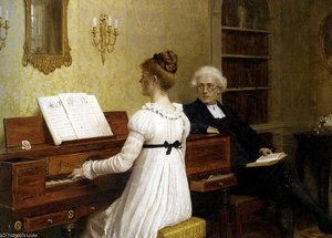 The Piano Lesson - Oil On Canvas - — Edmund Blair Leighton, Pre-raphaelite