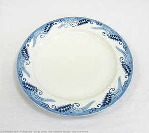 Large Plate With Wisteria Design, Blue And White — Fukagawa