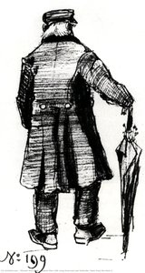 Orphan Man With Long Overcoat And Umbrella, Seen From The Back 2 — Vincent Willem Van Gogh, Early Post-impressionism