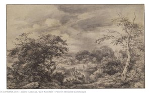 Ford In Wooded Landscape — Jacob Isaackszoon Van Ruisdael, Dutch Golden Age