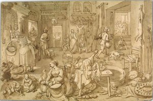 Kitchen Scene With The Supper At Emmaus — Pieter Cornelisz Van Rijck, Baroque Painting