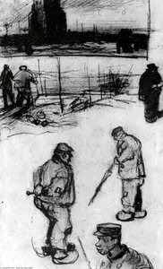 Sketches Of The Old Tower And Figures — Vincent Willem Van Gogh, Early Realism