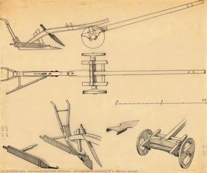 Ethnographic drawing of a wooden plough