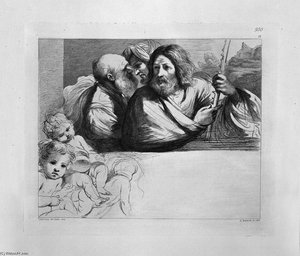 Andrew And Two Other Apostles, Half-length, Three Cupids Corner Sketched By Guercino — Giovanni Battista Piranesi