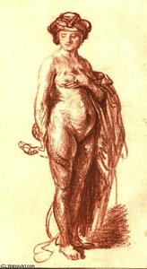 Female Nude With Snake (cleopatra), Red Chal — Rembrandt Van Rijn, Baroque