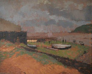 The Beach And Estuary With Boats — Edward Morland Lewis