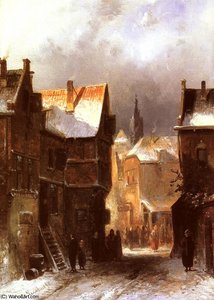 A Dutch Town In Winter — Charles Henri Joseph Leickert