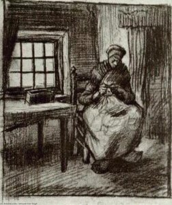 Interior With Peasant Woman Sewing — Vincent Willem Van Gogh