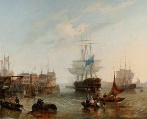 Hms 'asia' Leaving Portsmouth Harbour — Adolphus Knell
