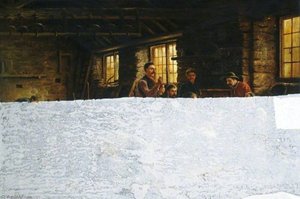 Men Seated around a Fire in a Grinding Shop