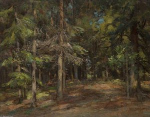 Firwood With Deer — William Stewart Macgeorge, Contemporary Realism