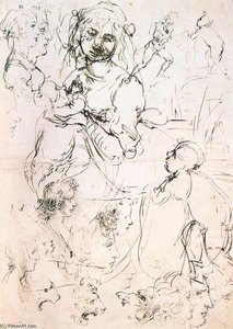 Study Of Nursing Madonna And Profile Heads — Leonardo Da Vinci