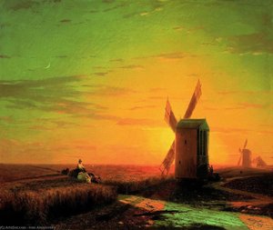 Windmills In The Ukrainian Steppe At Sunset — Ivan Konstantinovich Aivazovsky