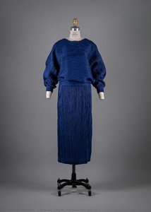 Issey Miyake, Indigo Blue Silk Cotton Plisse Skirt Set — Miyake Issei