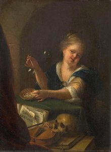 Bubble-blowing Girl With A Vanitas Still Life, Adriaen Van Der Werff (manner Of), 1680 - 1775 — Adriaen Van Der Werff