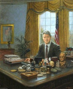 Bill Clinton, 42nd President Of The United States Of America (1993–2001), Rhodes Scholar (arkansas And University College, 1968), Seated At His White House Desk — Michael Noakes