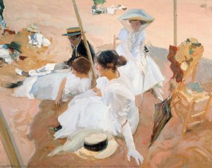Under The Awning, On The Beach At Zarauz — Joaquín Sorolla Y Bastida, Impressionist Realism