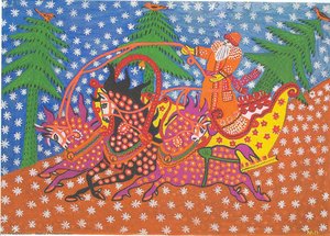 Father Frost Carries The New-year Tree — Maria Primachenko
