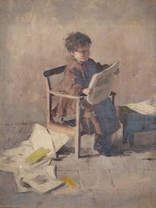 Seated Child Reading A Newspaper — William Darling Mckay