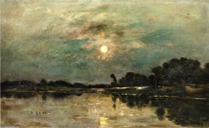 Riverbank In Moonlight — Charles-françois Daubigny