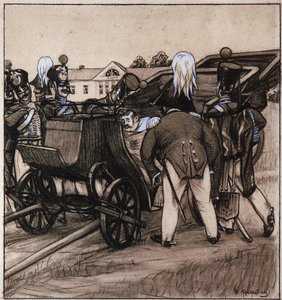 Officers Near The Carriage — Boris Mikhailovich Kustodiev