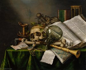 Vanitas - Still Life With Books And Manuscripts And A Skull — Edwart Collier (evert Colyer)