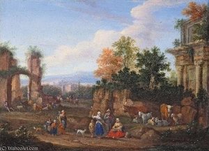 Landschaftscapriccio Mit Hirten Und Tieren — Mathys Schoevaerdts