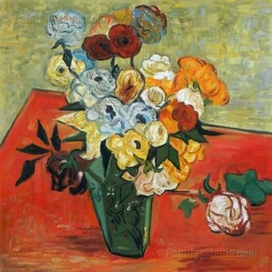Still Life Japanese Vase With Roses And Anemones — Vincent Willem Van Gogh, Post-impressionism