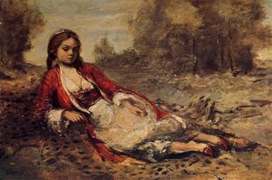 Young Algerian Woman Lying On The Grass — Jean-baptiste-camille Corot