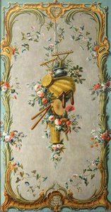 Decorative Wall Panel With Garden Implements, Tambourine And Flowers — Dieudonné Deneux
