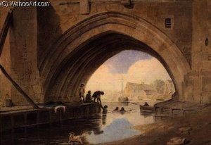Children swimming under Ouse Bridge in York,