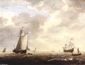 A Dutch Man-of-war And Various Vessels In A Breeze — Simon De Vlieger