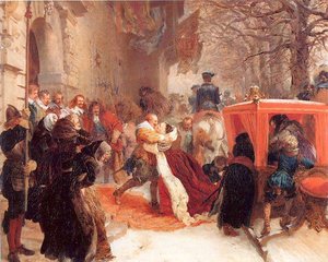 Gustav Adolph Greets His Wife Outside Hanau Castle In January 1632 — Adolph Von Menzel