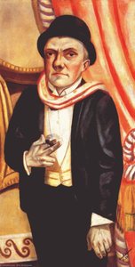 Self-portrait In Front Of Red Curtain — Max Beckmann
